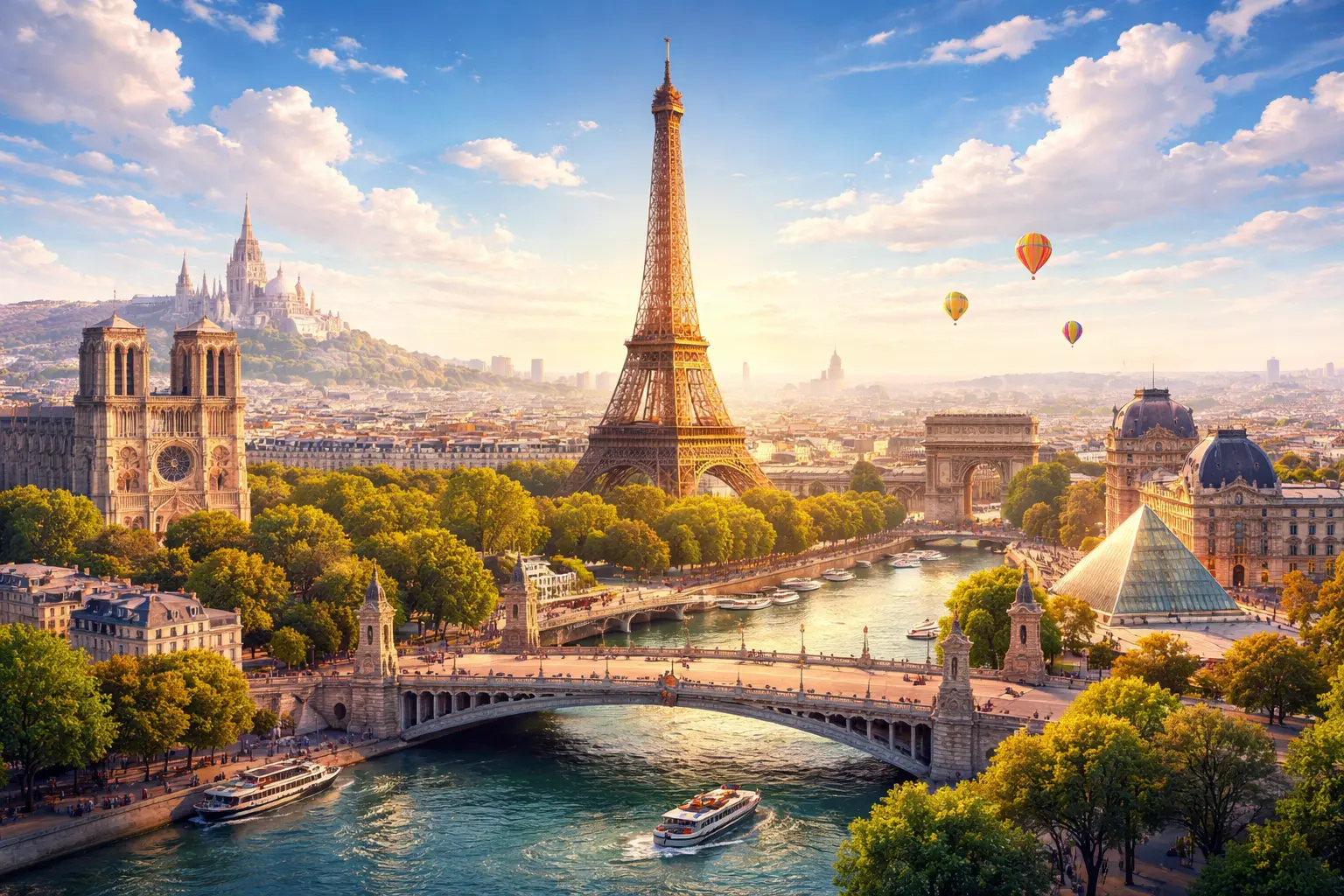 Der Eiffelturm bei Nacht mit Beleuchtung