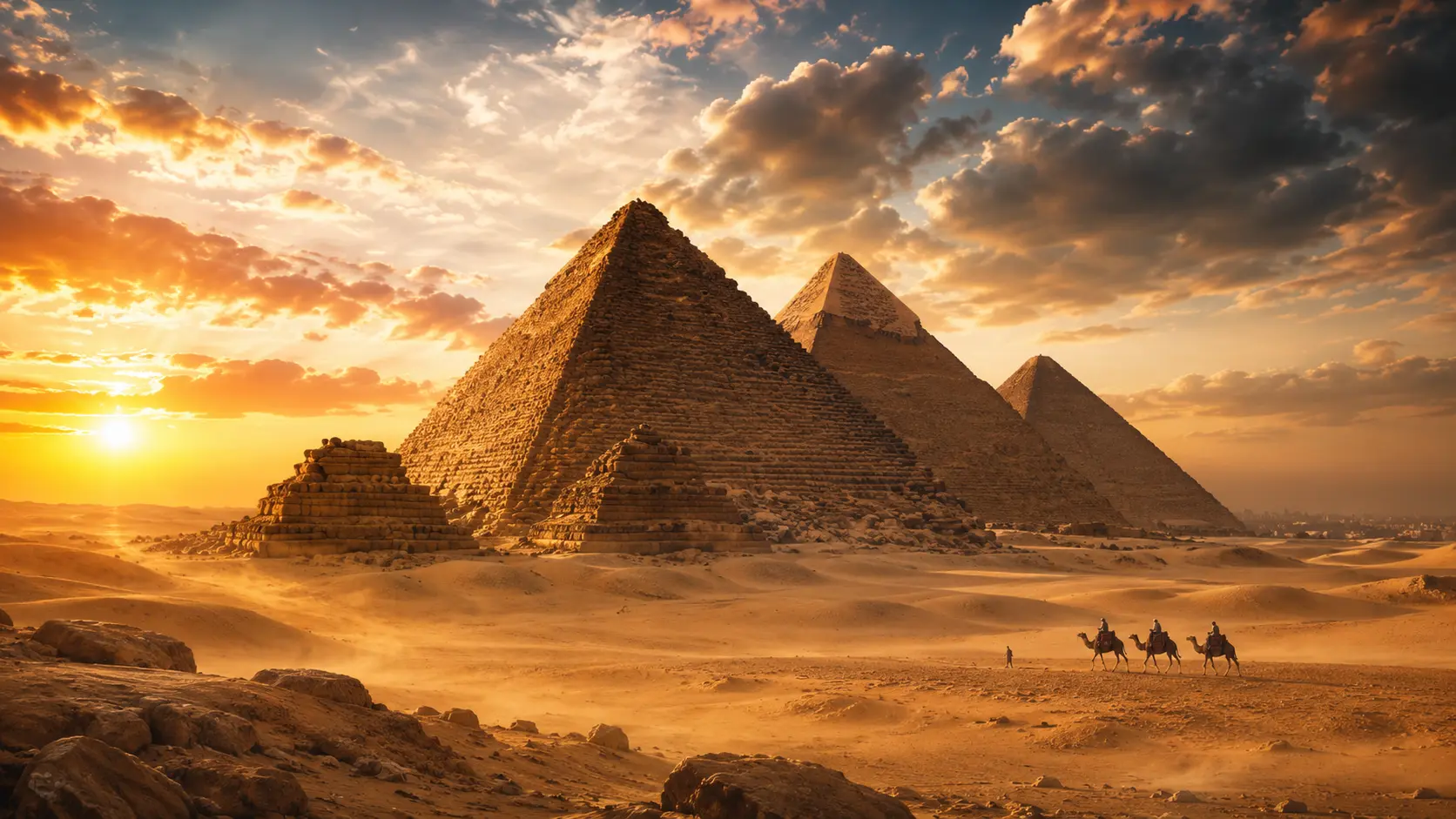 Ägypten Urlaub - Die Pyramiden von Gizeh im Morgenlicht
